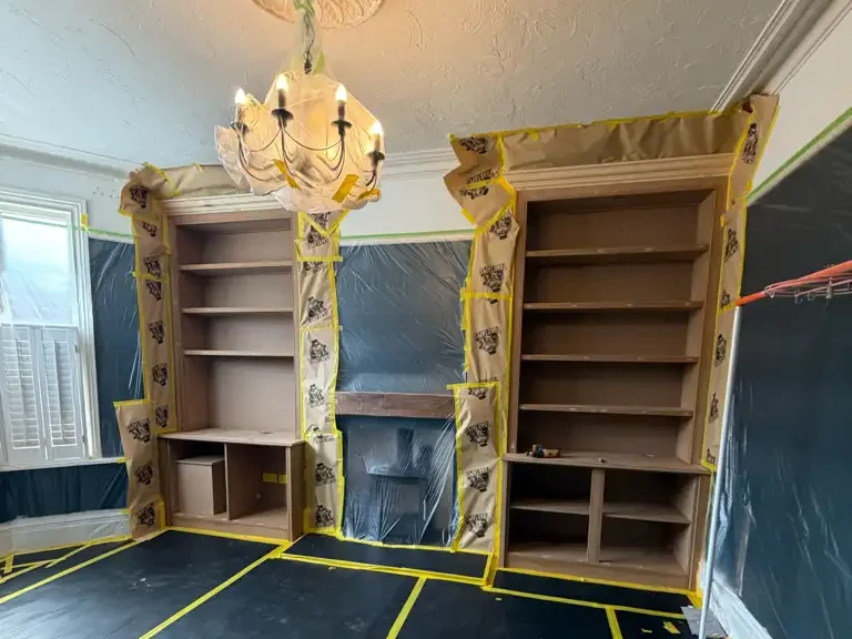 Built in bookshelves being prepares for spraying in birmingham